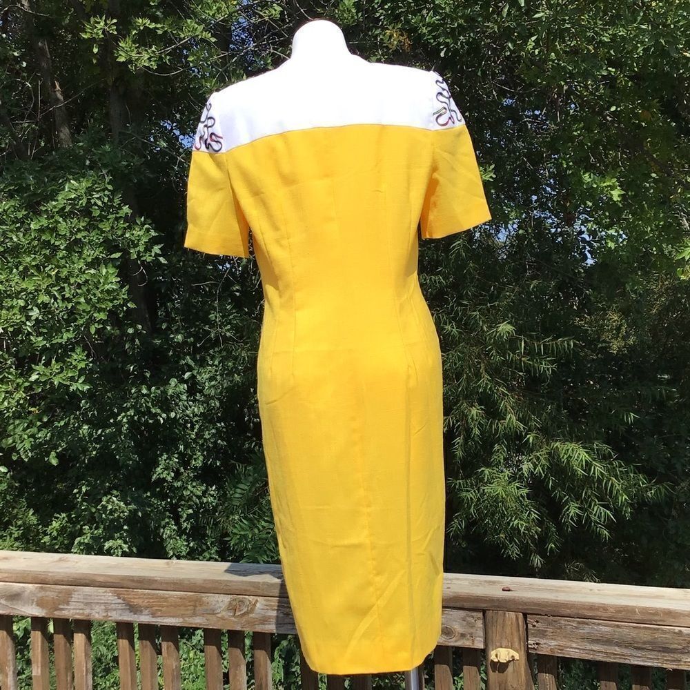 Leslie Fay Collection Yellow Vintage Align Midi Dress Short Sleeve Size 12 - Picture 4 of 16